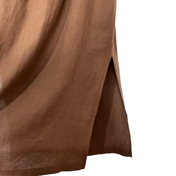 Eileen Fisher 100% Linen Midi Skirt Size M Brown Side Slits Lagom Sustainable - Picture 3 of 8